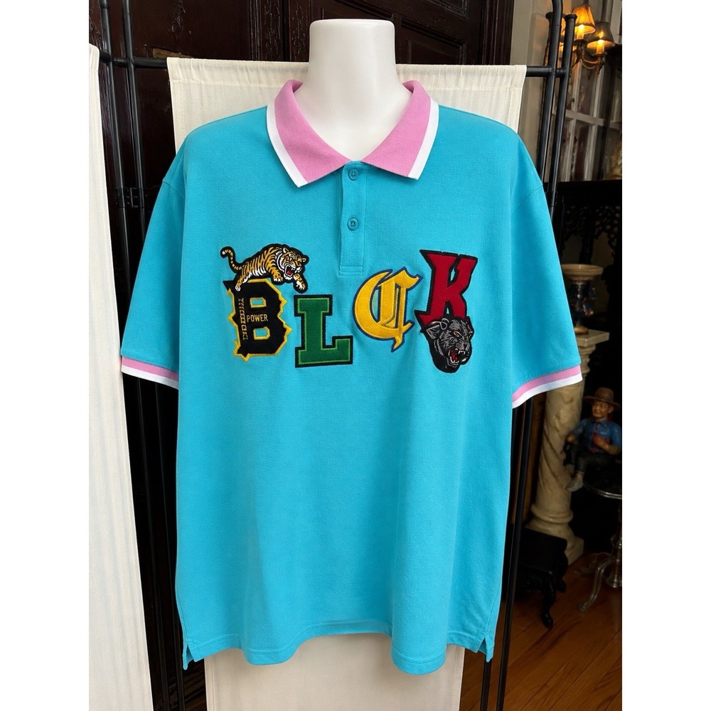 Contender BLOCK Varsity Tiger Graphic Polo Shirt Streetwear Colorblock XL